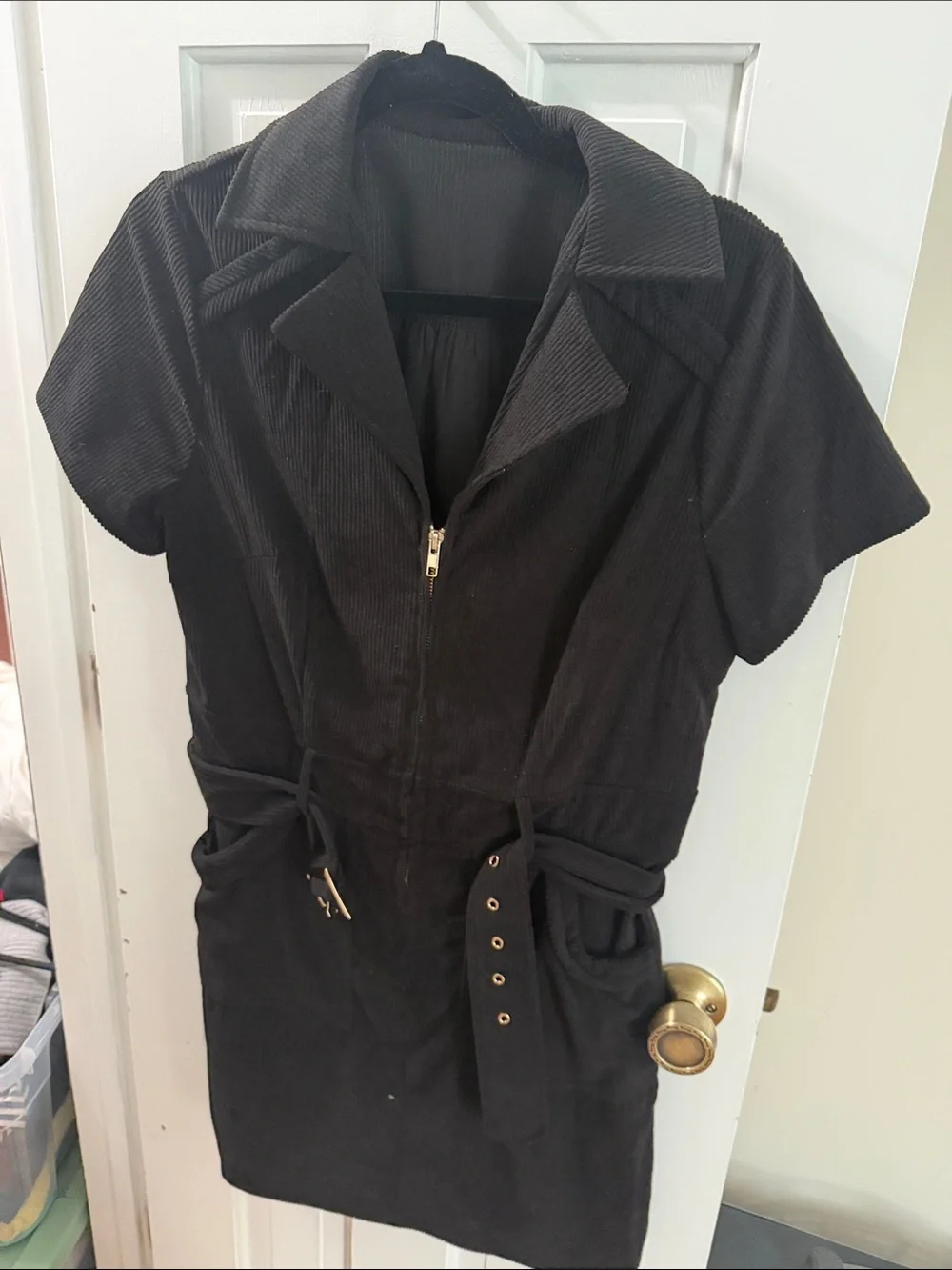 Classic Black Short-Sleeve Zip Front Dress